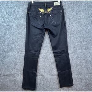 Robins Jean Womens 27 Black Marilyn Gold Angel Wings Embroidered Studded Slim